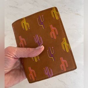 FOSSIL Brown Whimsy Cactus Pattern Bifold Wallet/Document Holder Vegan GUC